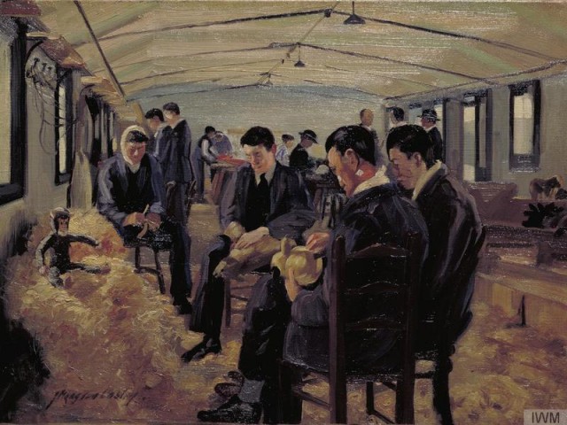 Painting of the toy workshop at Queen Mary’s Hospital, Sidcup, by  J Hodgson Lobley, 1918.
